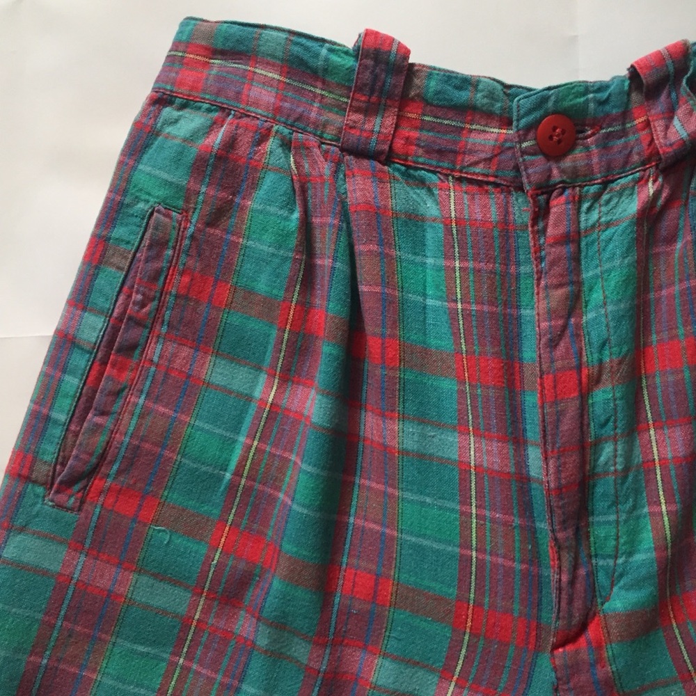 Vintage 80s Ultra Fun Peddlers Cotton Shorts Green and Red Plaid Juniors Size 9 - Picture 3 of 12